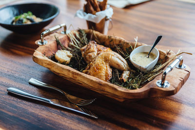 Close-up of food on table