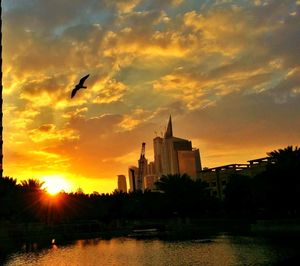 Buildings at sunset