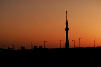 Communications tower at sunset