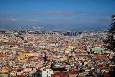 High angle shot of townscape against sky