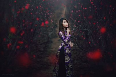 Portrait of woman at night