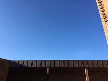 Low angle view of built structure against clear blue sky