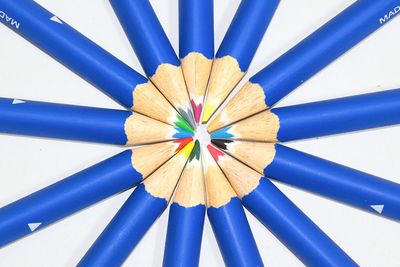 Directly above shot of multi colored pencils on table