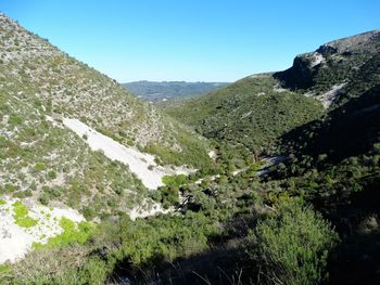 Scenic view of mountains against clear sky