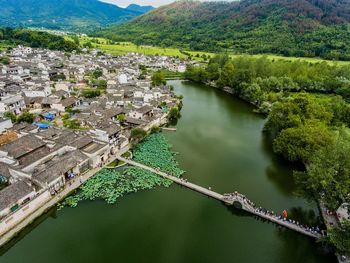 High angle view of bridge over river