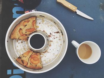 High angle view of coffee cup on table