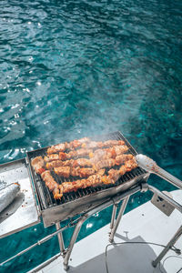 High angle view of seafood on water