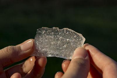 Close-up of hands holding ice