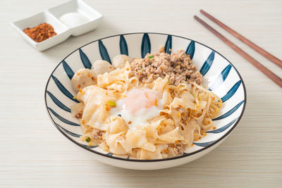 High angle view of meal served on table