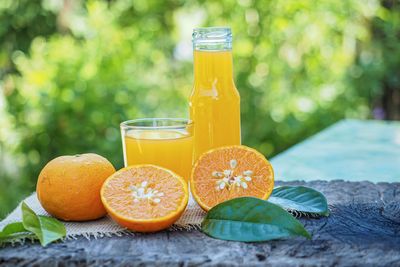 Orange juice on table