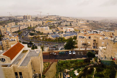 High angle view of townscape against sky