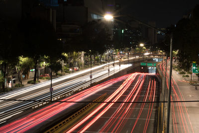 Light trails on road at night