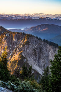 High angle view of landscape against sky during sunset