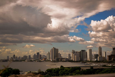 A balcony view scenery at the sofitel hotel manila capturing the sky and buildings of roxas blvd.
