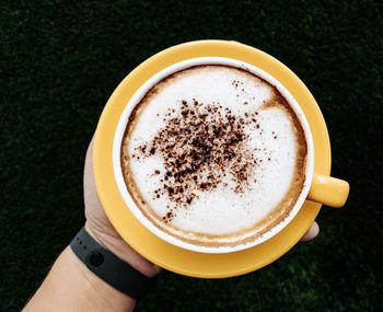 High angle view of coffee cup