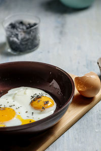 High angle view of breakfast on table