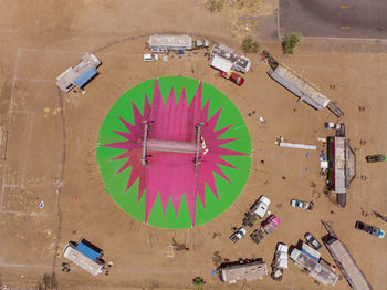 High angle view of clock on building