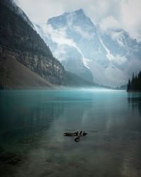 Scenic view of lake against mountain range