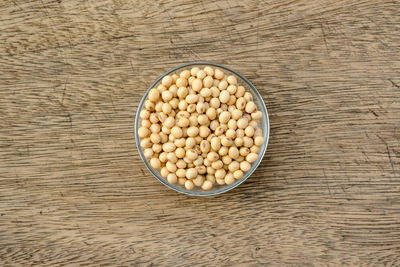 High angle view of eggs in bowl on table