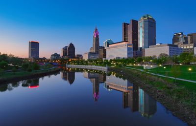 Reflection of buildings in water