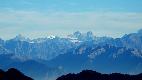 Scenic view of snowcapped mountains against sky