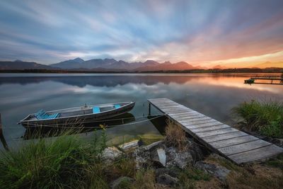 Scenic view of lake against sky during sunset