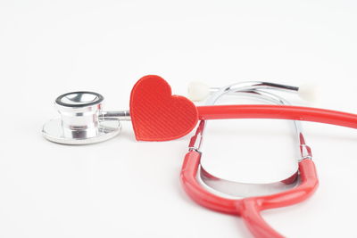 Close-up of heart shape on table against white background