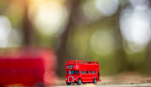 Close-up of toy car on table