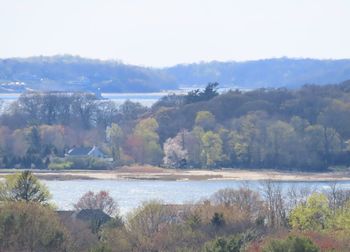 Scenic view of lake and trees against sky