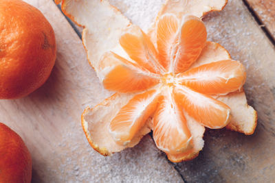 High angle view of orange slices