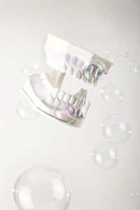 Close-up of dentures against white background