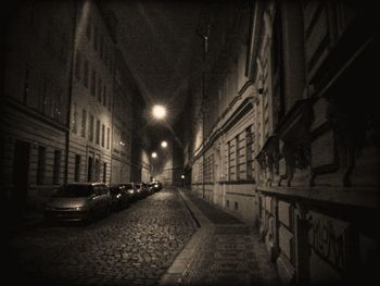 Interior of illuminated building at night