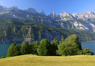 Panoramic view of landscape and mountains against sky