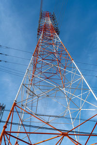 Low angle view of electricity pylon against sky