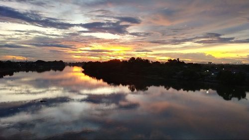 Scenic view of lake against sky during sunset