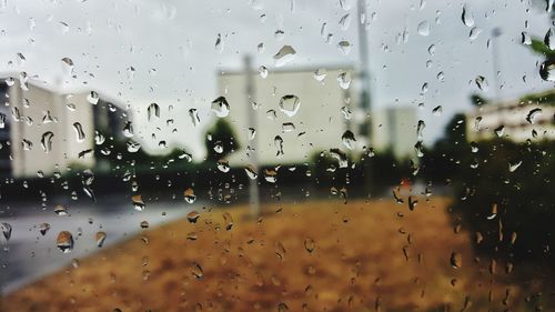 Full frame shot of raindrops on glass window