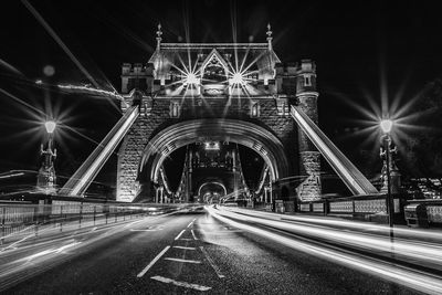 Light trails on road at night