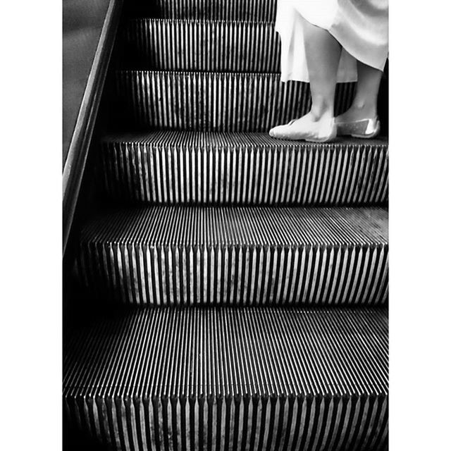 indoors, transfer print, auto post production filter, pattern, escalator, steps, steps and staircases, high angle view, staircase, modern, metal, railing, close-up, no people, empty, design, in a row, repetition, convenience, spiral