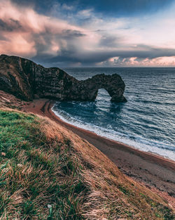 Scenic view of sea against sky during sunset