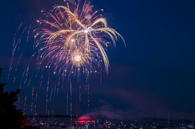 Low angle view of firework display at night