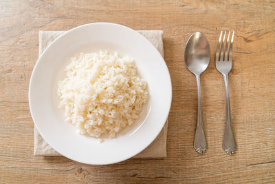 High angle view of food in plate on table