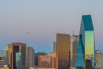 Low angle view of buildings against clear sky