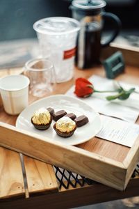 High angle view of coffee on table