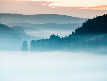 Scenic view of mountains against sky during sunset