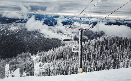 Aerial view of ski lift during winter
