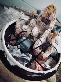 High angle view of meat on table