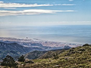 Scenic view of sea and mountains