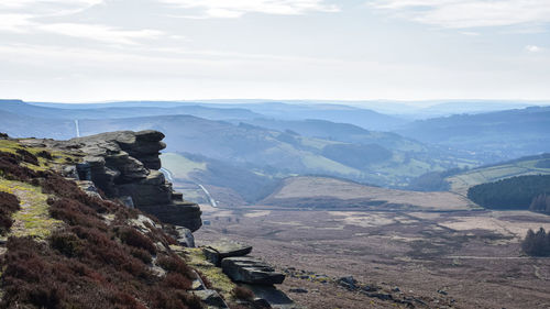 Scenic view of landscape and mountains against sky