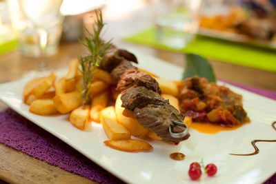 Close-up of food served in plate