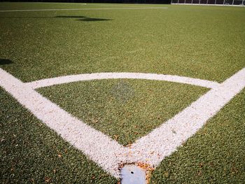 High angle view of soccer field